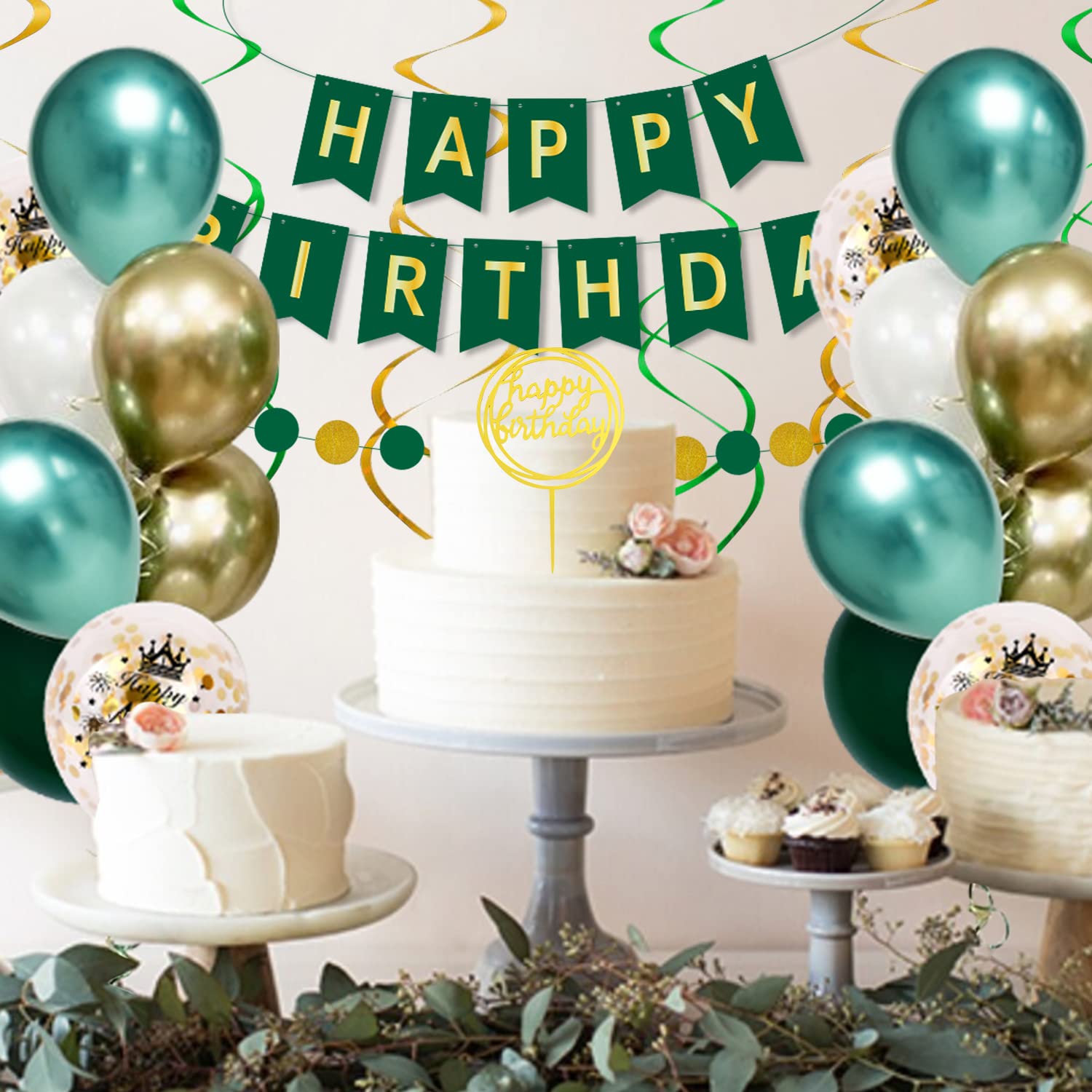 Decorazioni per 40°compleanno Verde Oro, Palloncini 40 Anni Compleanno, Bianco Verde Decorazioni Festa Compleanni, Happy Birthday Ghirlanda Palloncino Decorazionis per 40 Compleanni Uomini Donne