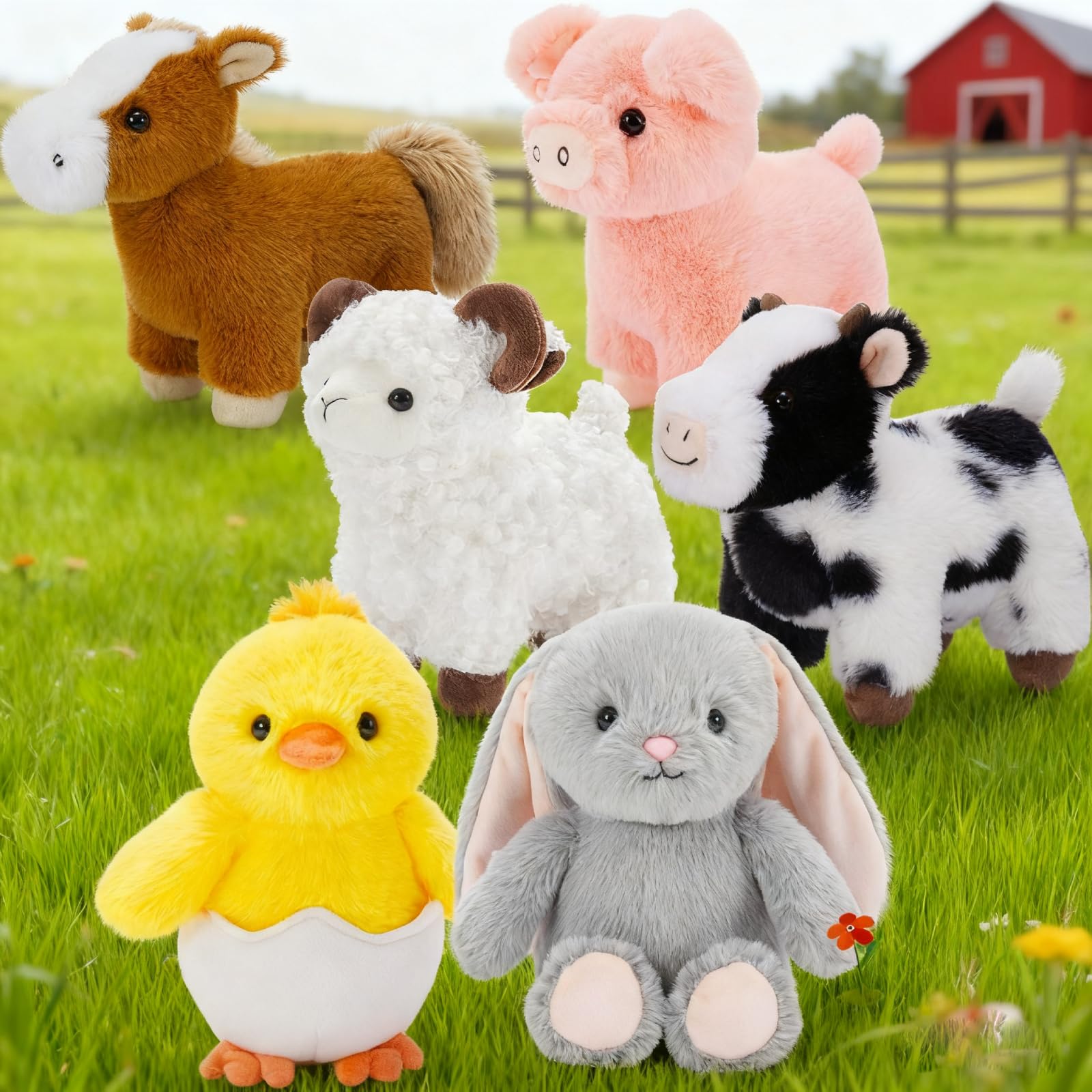 MaoGoLan 6-Pack Stuffed Farm Animal Bulk Plush Toys Set 10″ Soft Stuffed Animals for Kids, Girls - Party Decor, Centerpieces & Pretend Play,