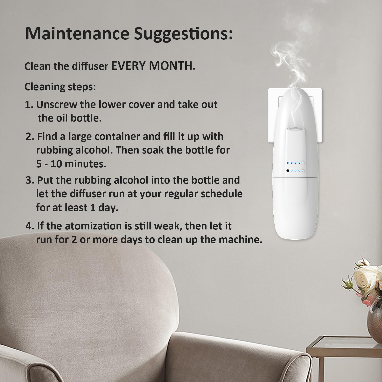 Difusor sin agua enchufable para aceites esenciales, difusor de fragancia de pared con control de botón con nanotecnología, difusor de aroma de 100 ml, máquina de aire aromático para una