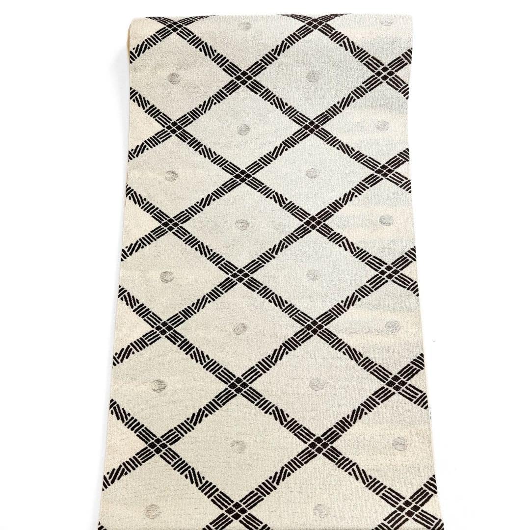 Amazon.co.jp: 西陣織 宝玉彩 白地 格子模様 銀通し 袋帯 着物 041w  