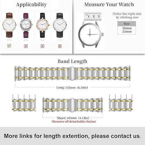 Miniatura 6 de Fullmosa Correa de reloj de acero inoxidable de 0.787 in y 0.866 in, compatible con Samsung Galaxy Watch 543, Garmin Watch, Huawei Watch para