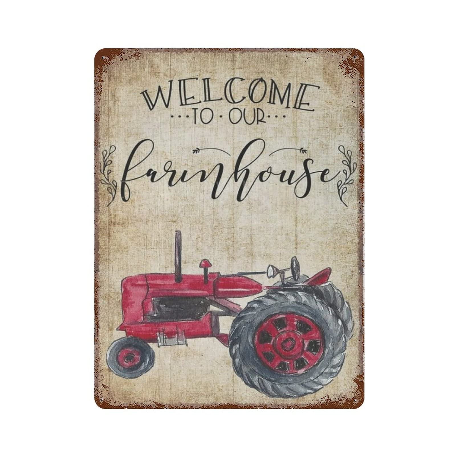 AOOEDM Welcome To Our Farmhouse Tin Metal Sign Wall Decor Funny Inspirational Quote Wall Art Sign Vintage Tin Signs For Home Coffee Bar Man Cave Sign Pub Poster