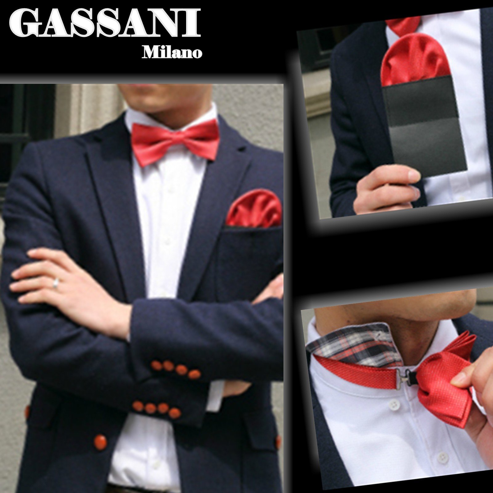 GASSANI Set Papillon Uomo a Punti 2 Pezzi Pre-Annodato Regolabile