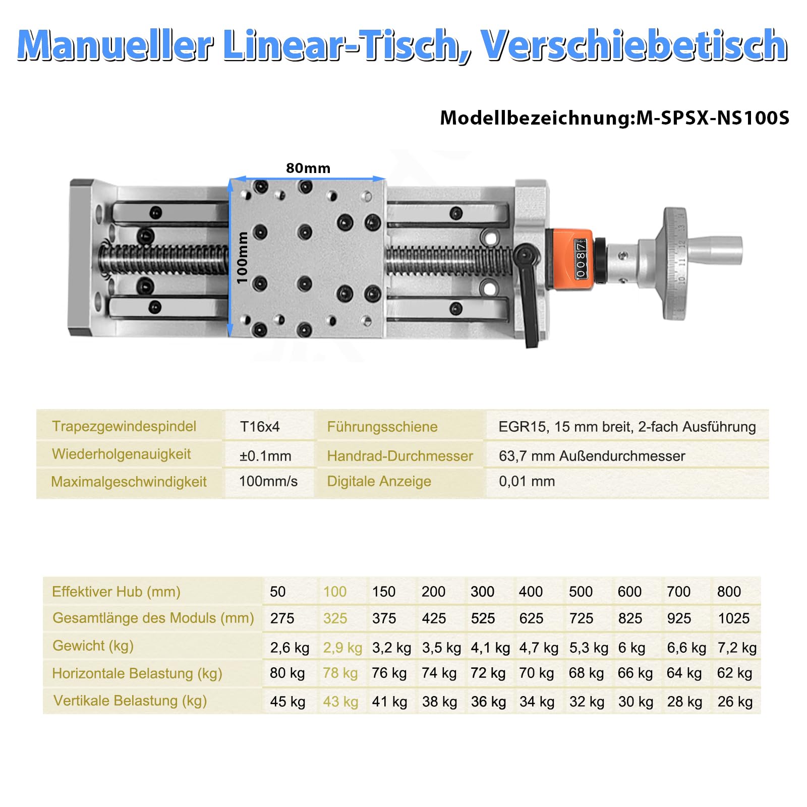Manuelle Linearachse Typ T 100 mm breite doppelte Linearschienenplattform 100 mm silberfarben 1