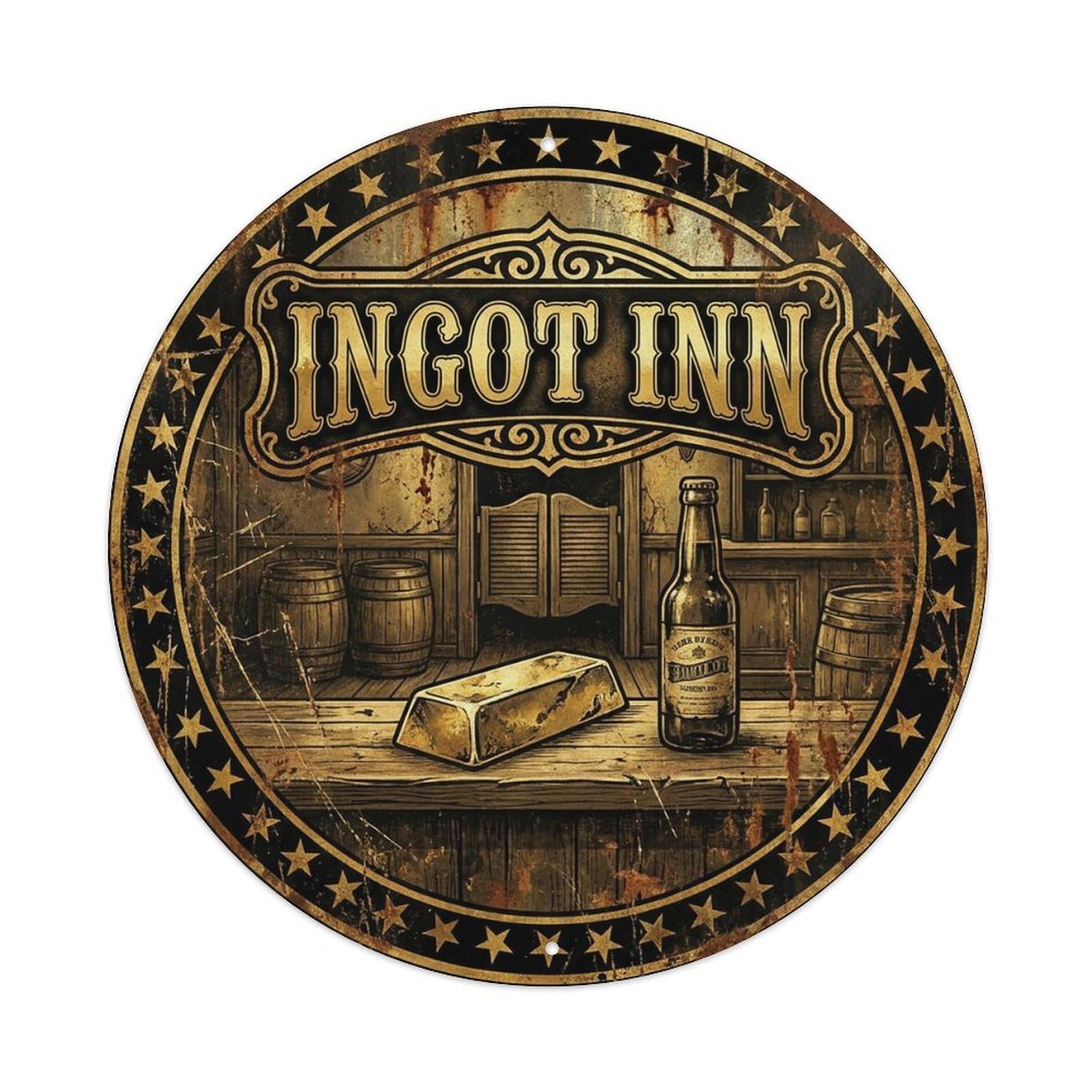 Vintage Beer Western Cowboy Ingot Inn Retro Bar for Pub Vintage Metal Tin Sign Plaque Wall Decor for Cafe, Club Bar, Office, Garden Metal Poster 8x8Inch