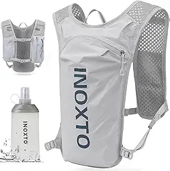 INOXTO Colete De Hidratação Para Corrida, Mochila Leve Com Isolamento Térmico E Garrafa Térmica Macia De 250 Ml, Mochila Para Caminhadas, Trilhas, Ciclismo, Maratona Para Mulheres E Homens (Cinza, P