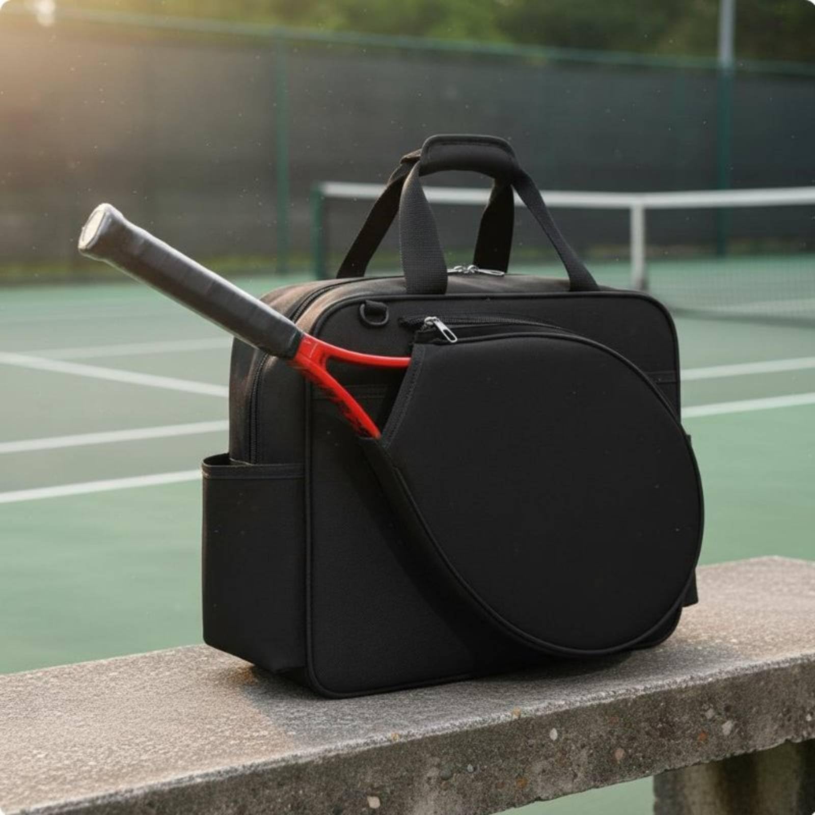 rockible Tennis Racket Case Borsa Racchette Borsa Tennis Sacca Sport Borsa Spalla in Tela Resistente All’acqua Dedicato per 2 Racchette Adatta a Campo Palestra, Nero, BordoNero