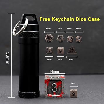 Haxtec Mini D&D Dice Set – Tiny Metal Dice Keychain with Case, Portable 7PCS for Dungeons and Dragons, Ancient Copper