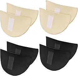 Lnngub 4 pares de ombreiras para roupas femininas, espessuras de espuma de 1,5 cm, almofada de esponja respirável para ombros altos e baixos inclinados, blazer, casaco, camisa (preto e pele)
