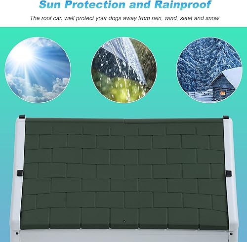 Miniatura 4 de FDW Casa para perros para interiores y exteriores, duradera, ventilada, impermeable, de plástico, para perros pequeños, medianos y grandes, con