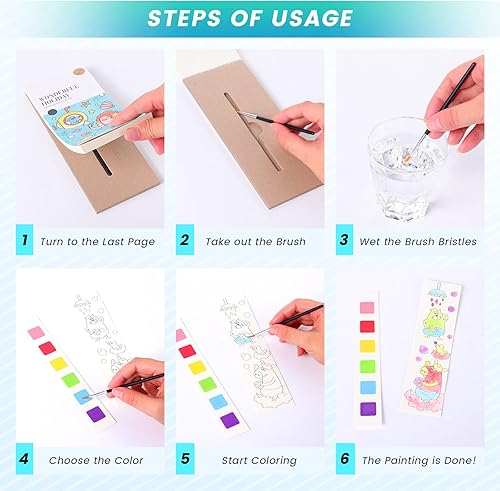 Miniatura 3 de Libro de pintura de acuarela de bolsillo de 5 piezas, nuevo maravilloso libro de pintura de acuarela mágica de bosque con pinturas, kit de pintura