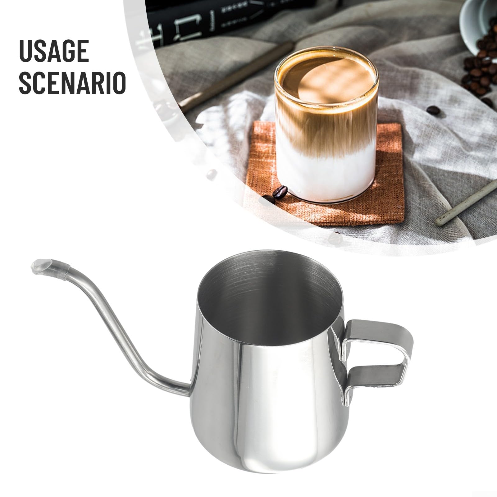 Hervidor de acero inoxidable 304 con cuello de cisne para café de goteo a mano, perfecto para uso doméstico y exterior (plateado, 250 ml)