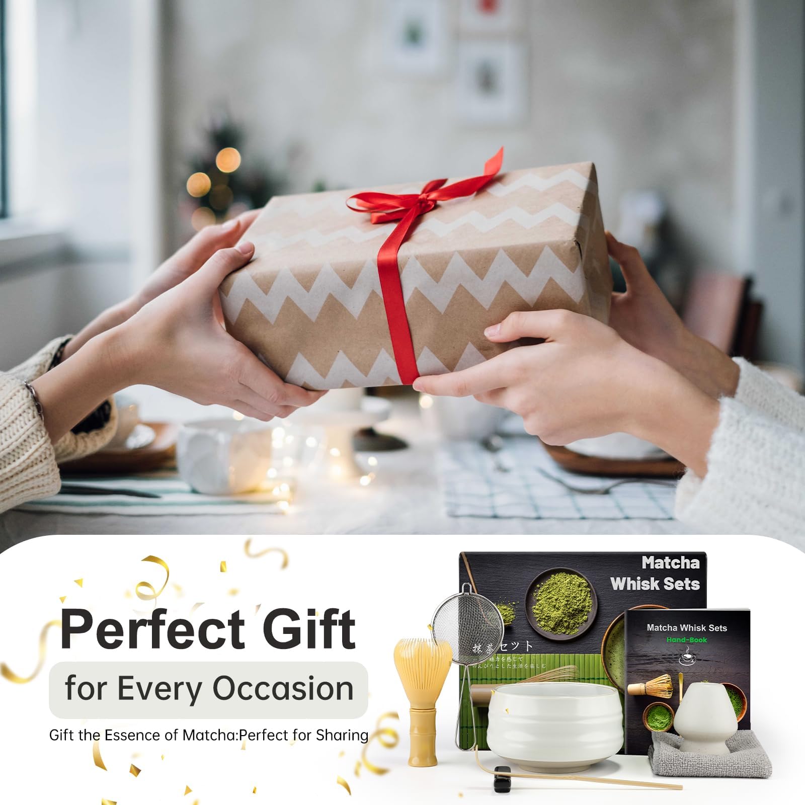 GUIGA Set di 7 matcha per cerimonie giapponesi, per matcha, in resina gialla, cucchiaio di bambù, porta scopa, set matcha per cerimonia del tè, bevanda (bianco opaco)