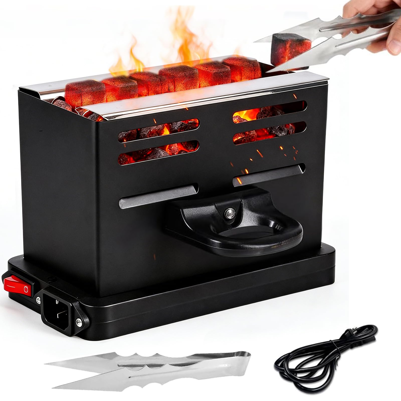 Kohleanzünder Elektrischer, 800W Holzkohle Elektrischer Kohlegrill Anzünder mit Zange, Kleiner Grillanzünder mit Kabel & Griff, Kohlegrill Zubehör für Outdoor Herd Grill