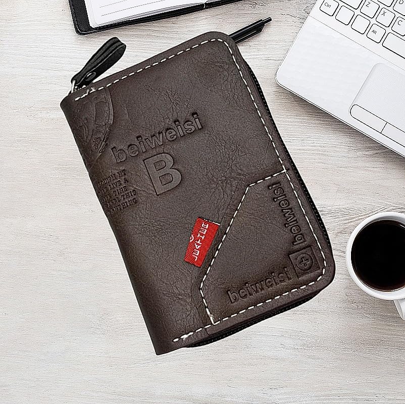 Mens walletmen Wallet Zipper RFID Bifold Wallet for Men ID card Window Credit Card Coin Photo Multifunction (Dark Coffee)4