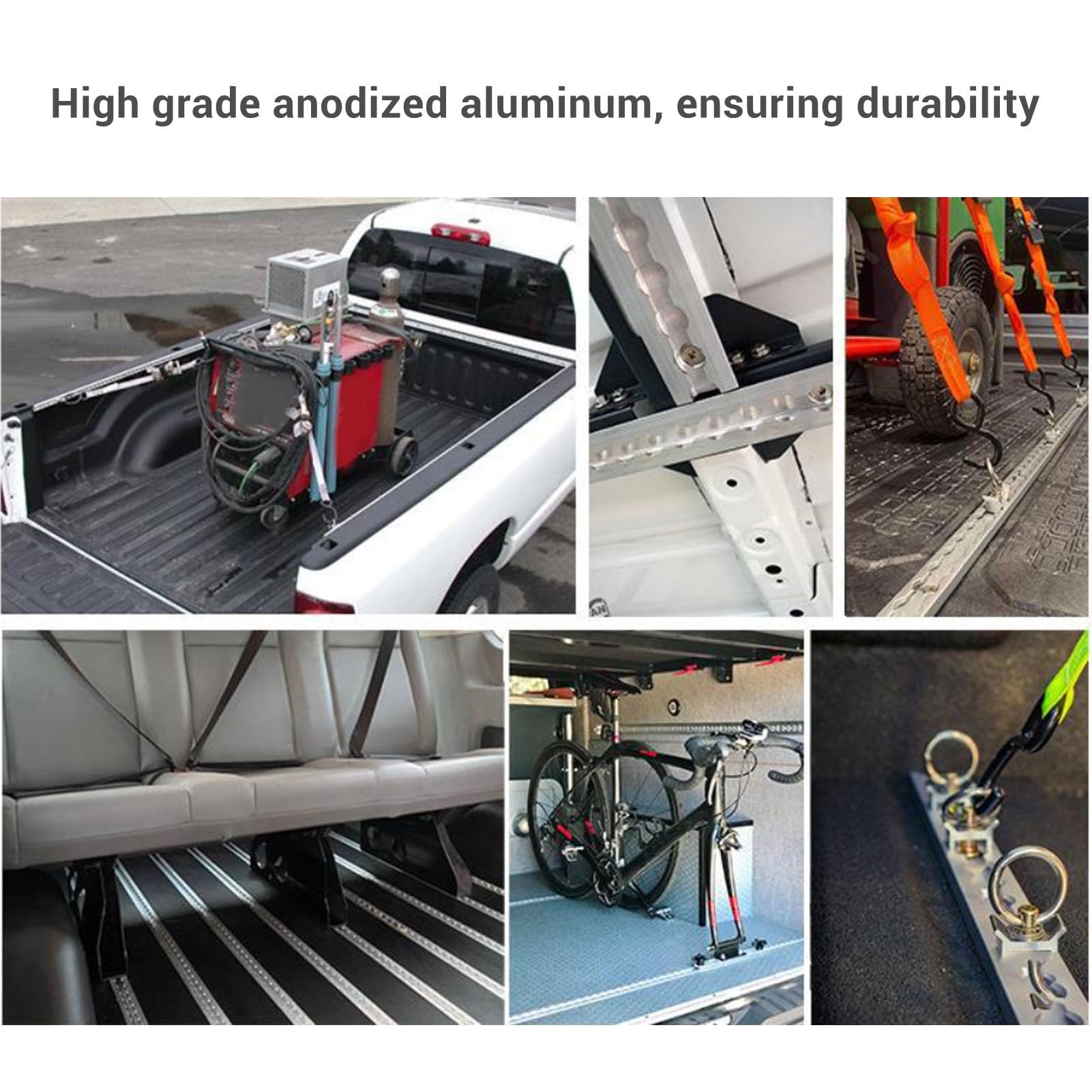 L-Schienen-Zurrsystem, Schwarz Eloxiertes Aluminium, Ladungssicherung, L-Schiene, 60 cm, mit 6 Doppelbolzenbeschlägen für LKW-Ladeflächen, Anhänger, Motorräder, Geländefahrzeuge und Paletten