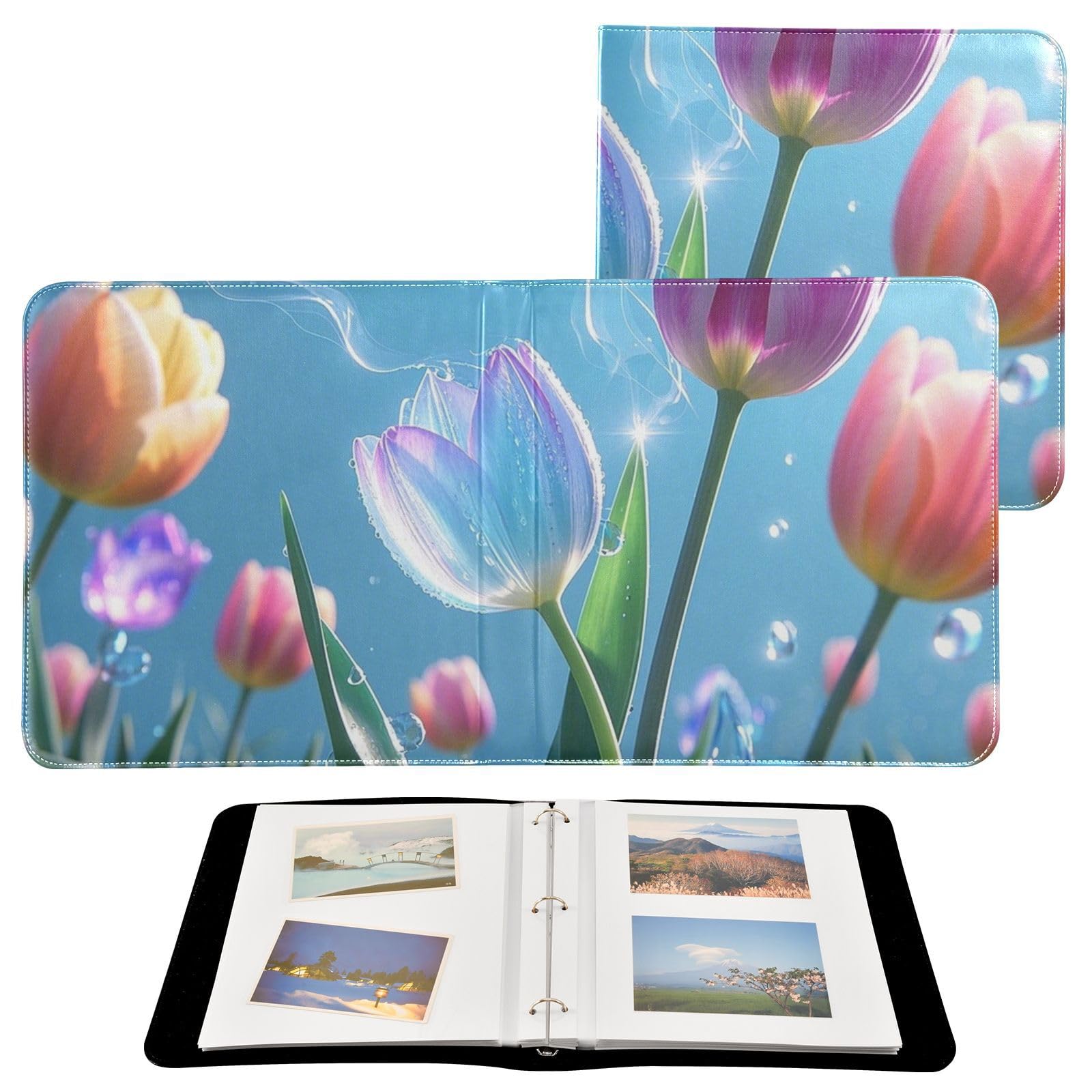 Photo Album 4x6, 5x7,6x8,Artificial Leather Photo Albums with 20 Detachable Sheets Tulips Pattern for Family Wedding,Multi 28
