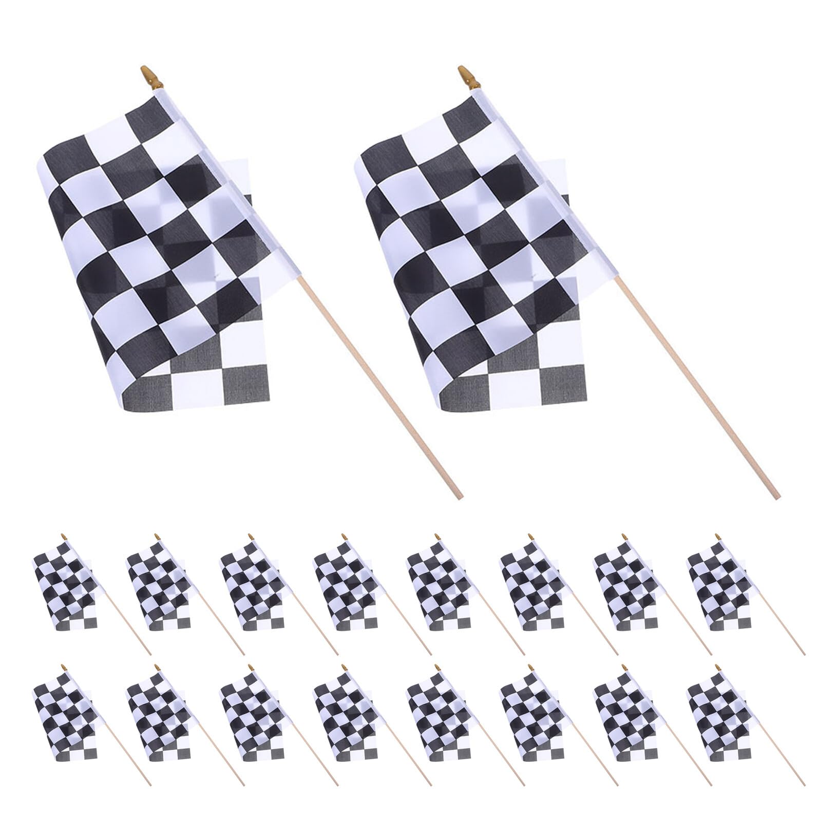 Drapeaux à carreaux noir et blanc durables avec bâtons bois rigides
