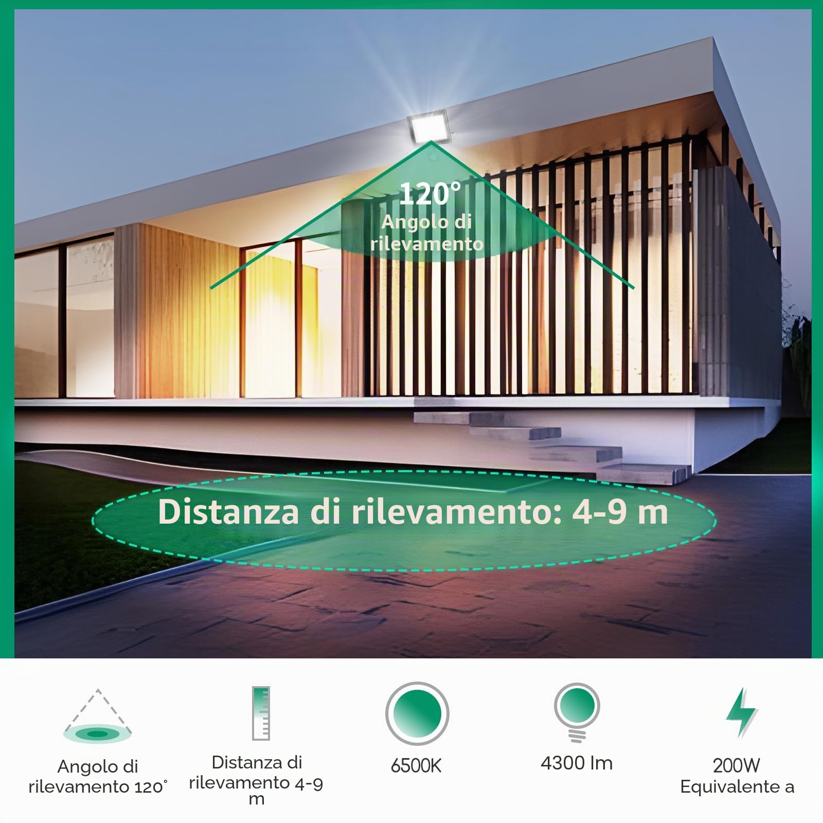 Aigostar- 6 Pz Faretto Led da Esterno con Sensore di Movimento,50W 4300LM Faro LED Esterno,Bianco Freddo 6500K,IP65 Impermeabile Faretti LED per Giardino, Cortile,Patio,Garage