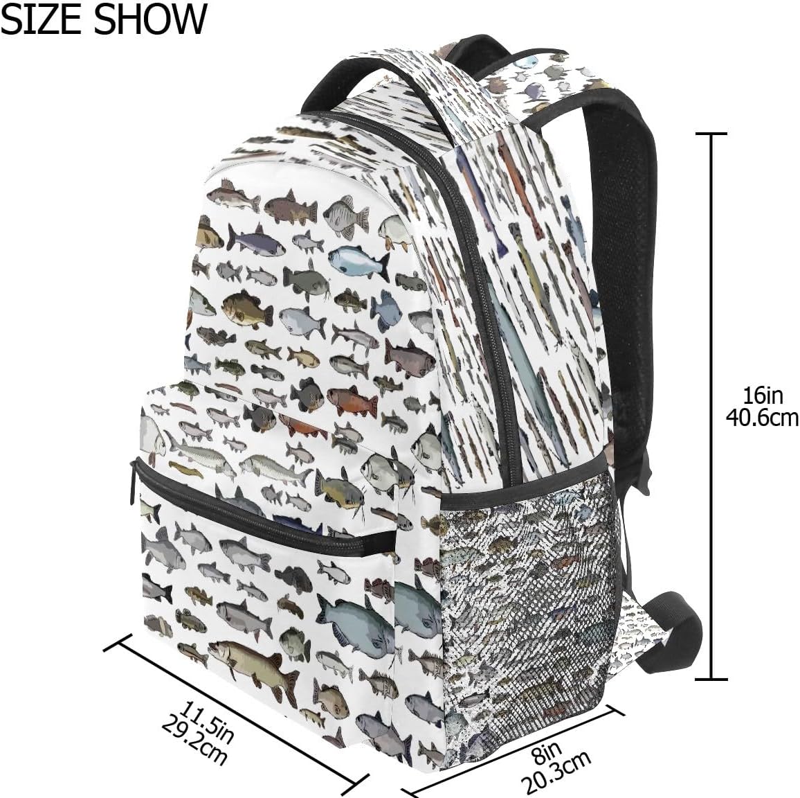 College Bookbag Fish School Bag Business Laptop Backpack Travel Hiking Daypack Large Diaper Bag for Adult Girls Boys