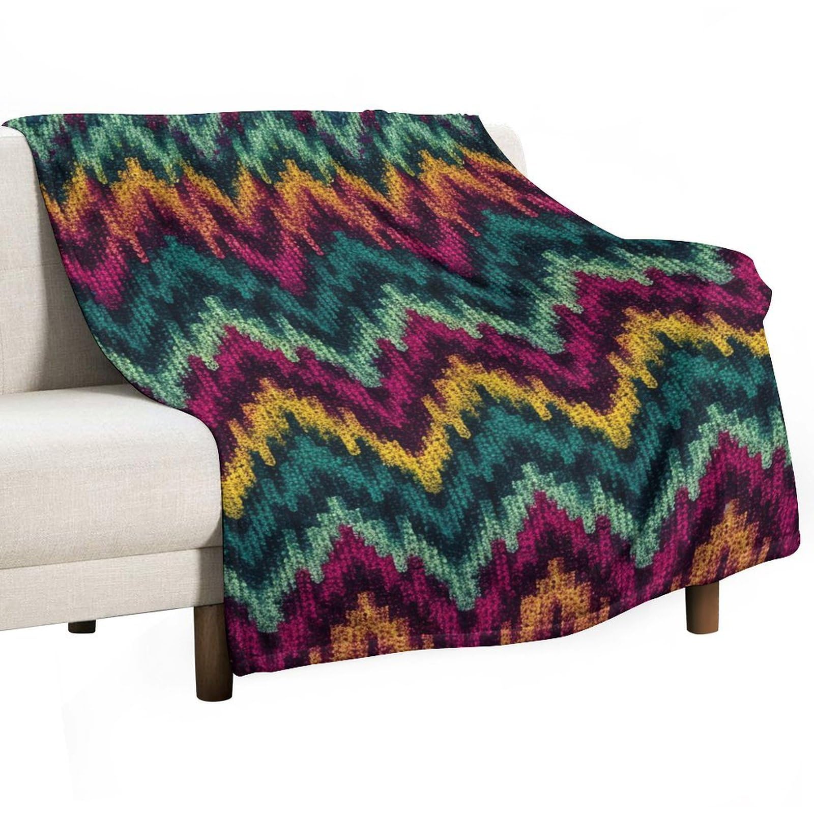 Couverture en flanelle motif tricoté coloré jeté de lit canapé toutes saisons 152x127 cm