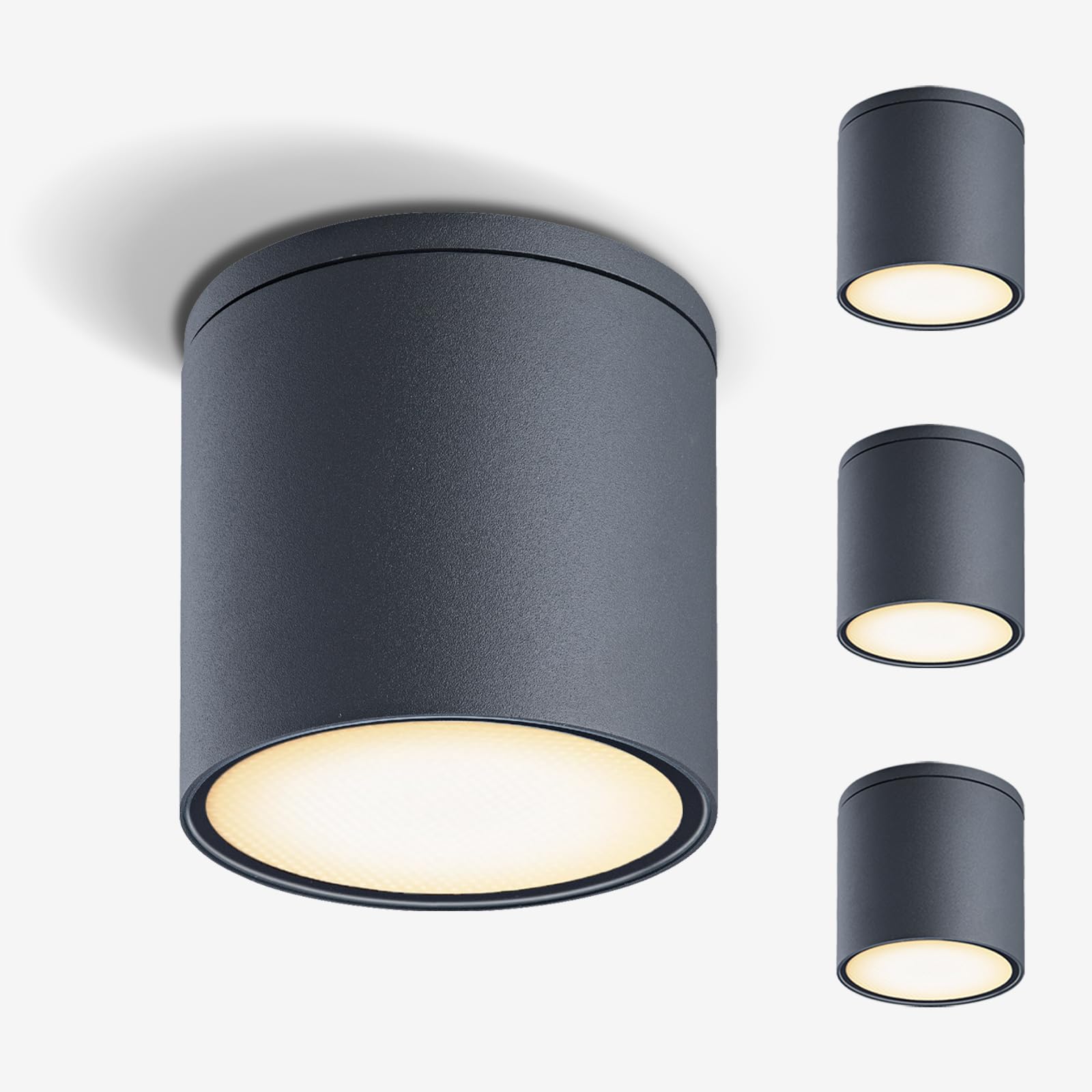 EBION Ceiling Lights 4 Pack,IP54 Waterproof Surface Mounted Downlight,GU10 Ceiling Spot Lights, Aluminum Flush Ceiling Lighting Fixture for Bedroom,Living Room,Bathroom,Hallway,Office,Anthracite