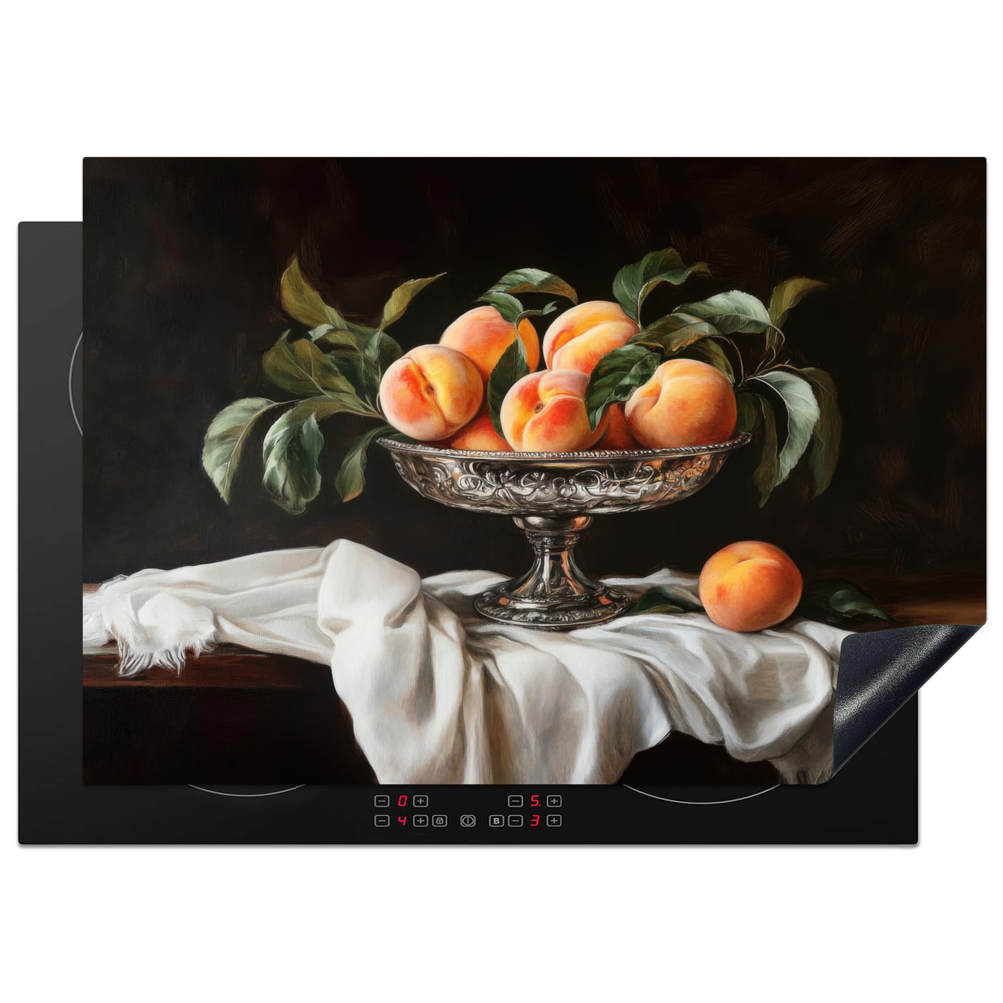 KitchenYeah© Induction Hob Protector Mat 20.5"x29.5" / 75x52 cm Cooker Top Protectors Cover Ceramic Covers Electric Hobs Vinyl Still Life - Peaches - Vintage