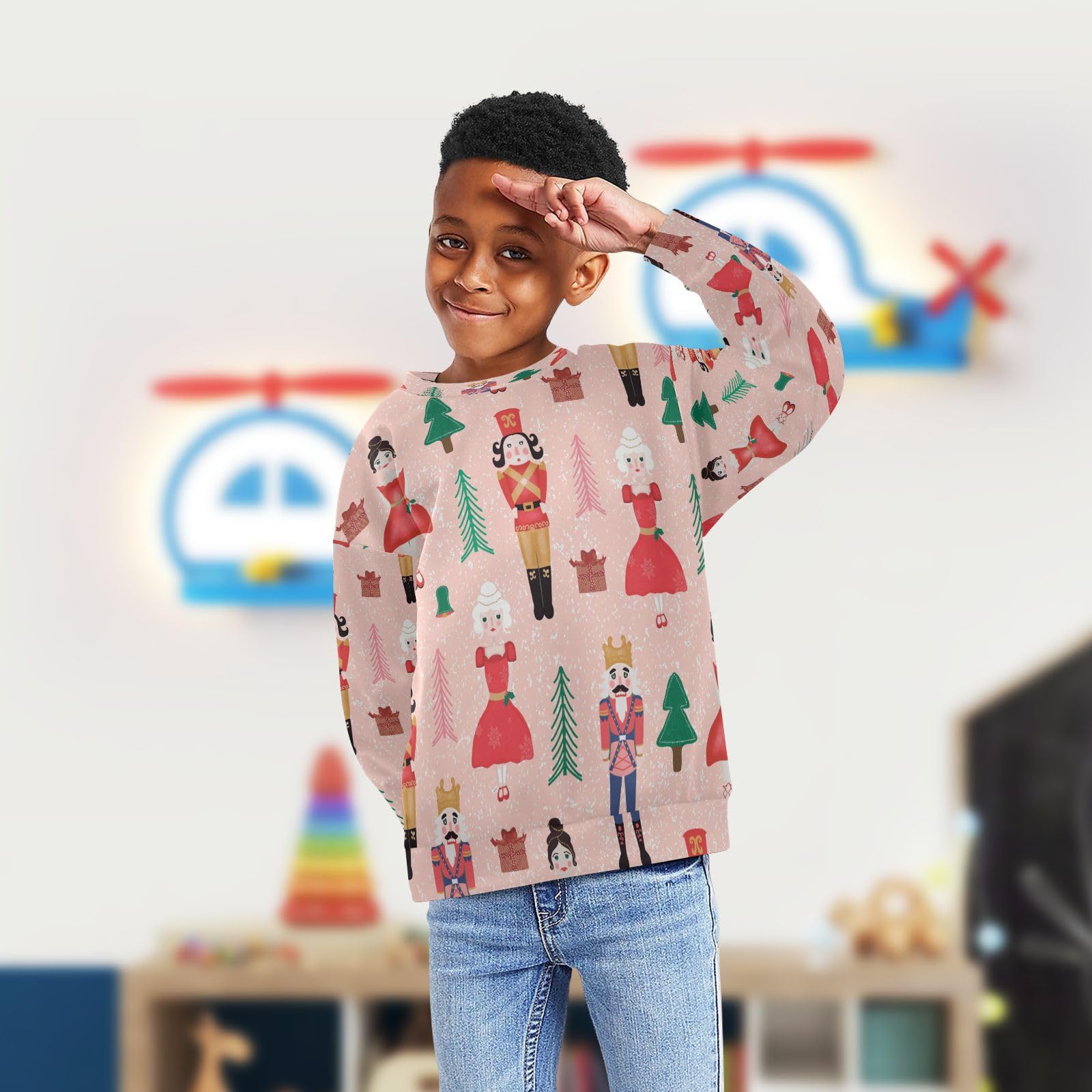Boys' Long Sleeve Pullover Sweatshirt - Cute Cartoon Graphic Crewneck, Soft Cotton French Terry, Christmas Or Everyday Kids Sweater (Sizes 2T-7T)