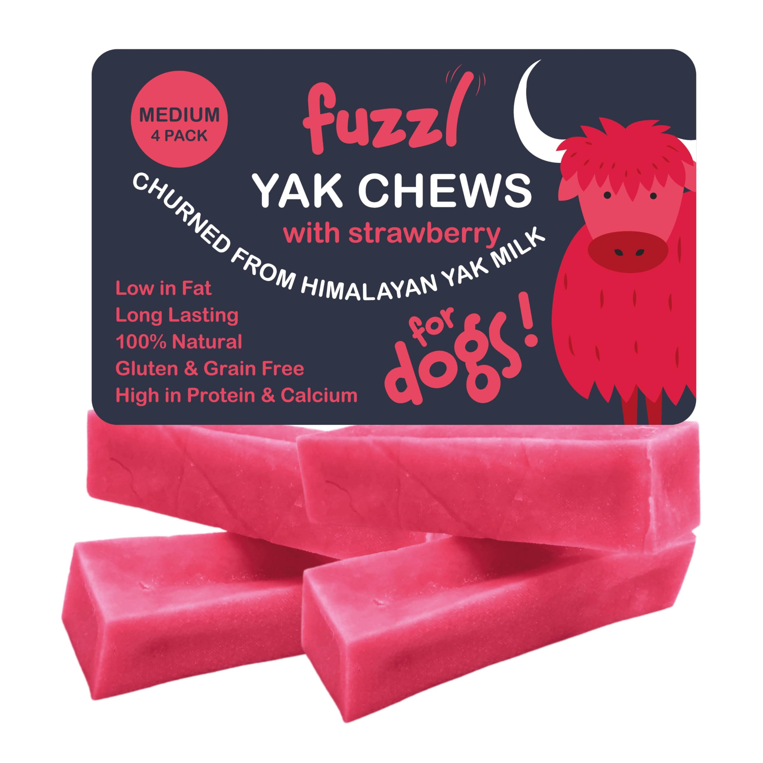 Yak Cheese Himalayan Dog Chews Strawberry 4 Pack Natural Dog Treats Yak Chews No Hide Dog Food Long Lasting Dog Dental Sticks Milk Chews Cheese Stick