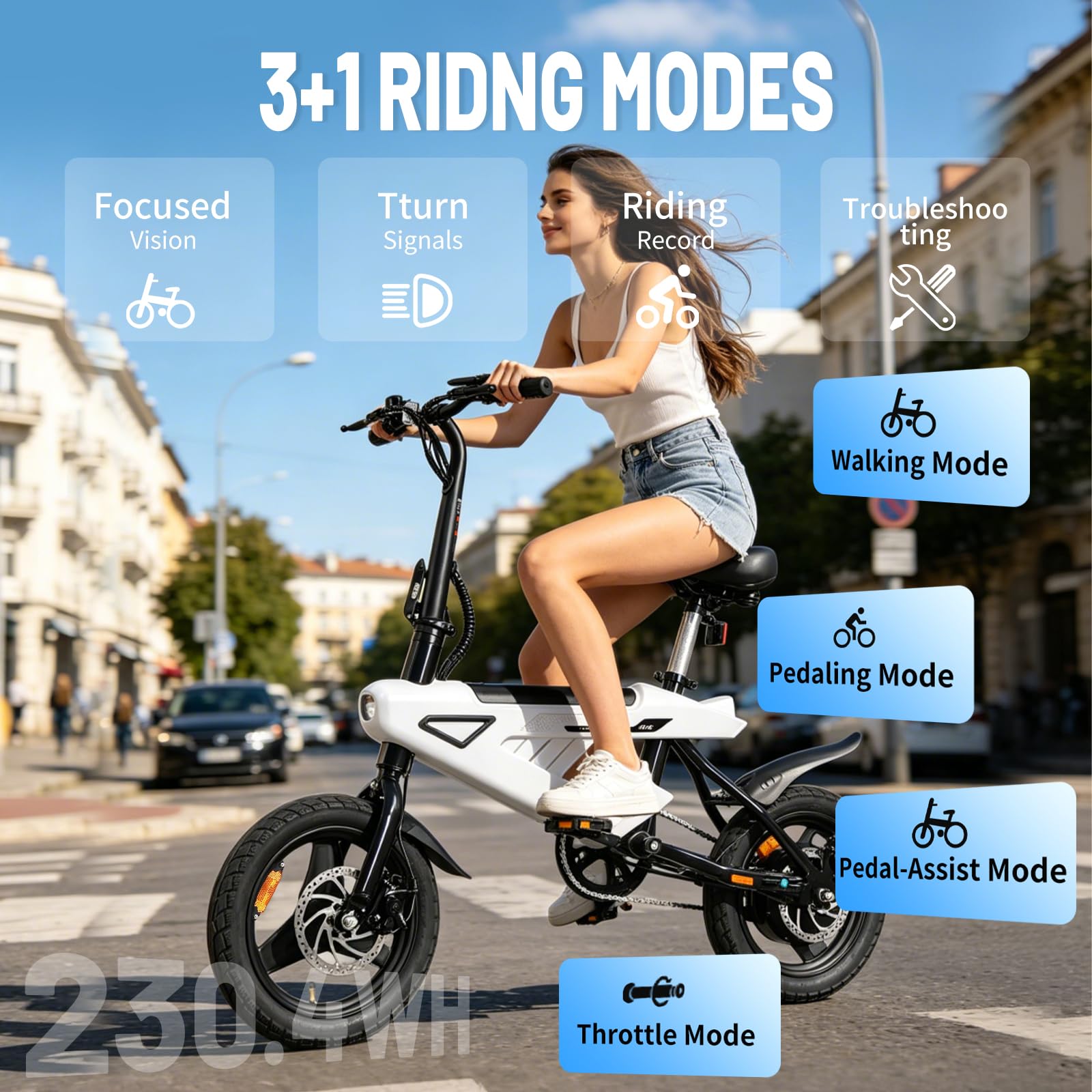 AVDL Bici Elettrica Pieghevole per Adulti, Batteria Rimovibile 36V 6,4Ah, Pneumatici 14" x 2,13, Doppi Freni a Disco e Sospensione Completa, per Pendolari Urbani, Uomo e Donna