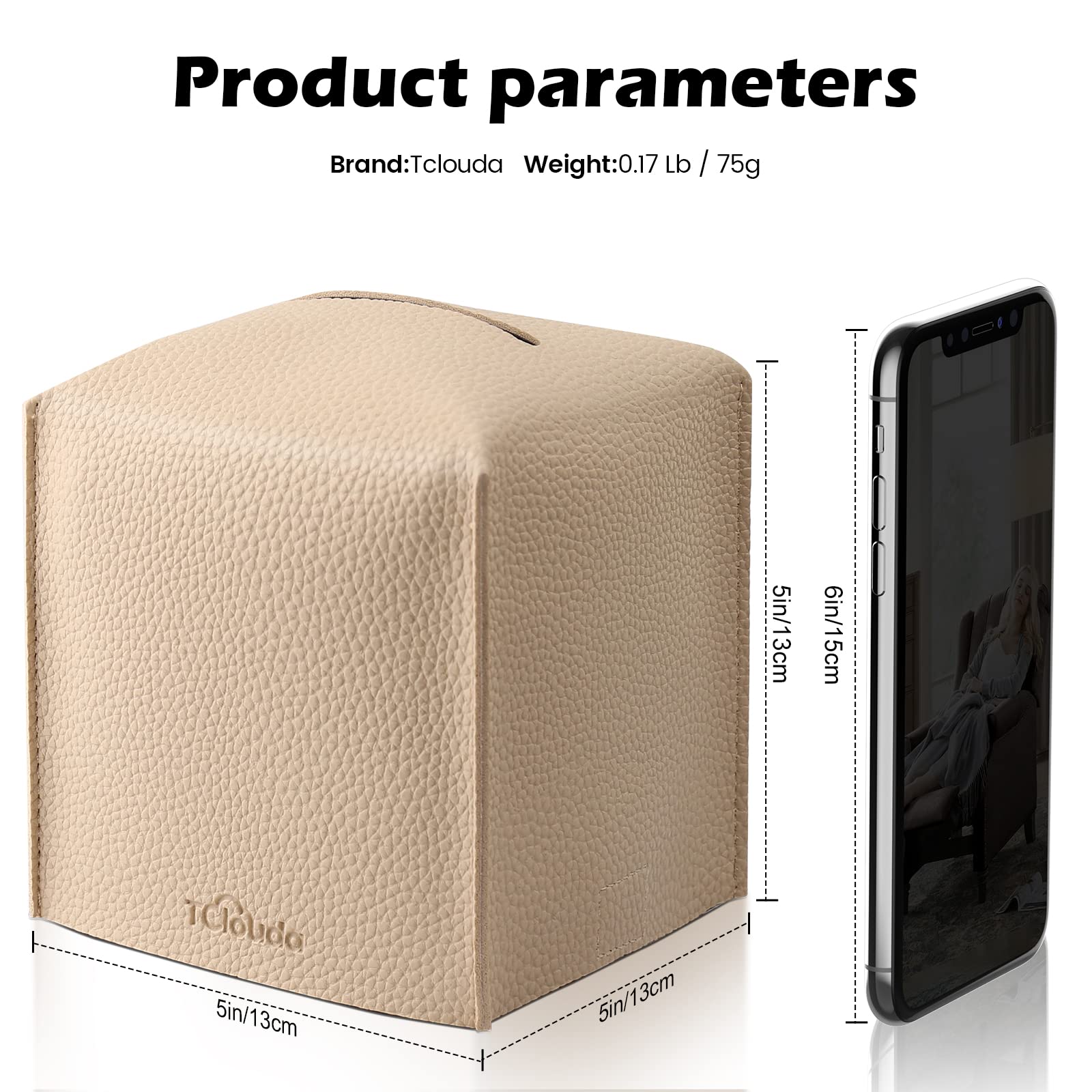 Tissue Box Cover, Tclouda, Modern PU Leather Square Tissue Box Holder for Creative Decorative, Ideal for Bathrooms/Office/Car/Nightstand/Outdoor Tent/Dining Table, 5