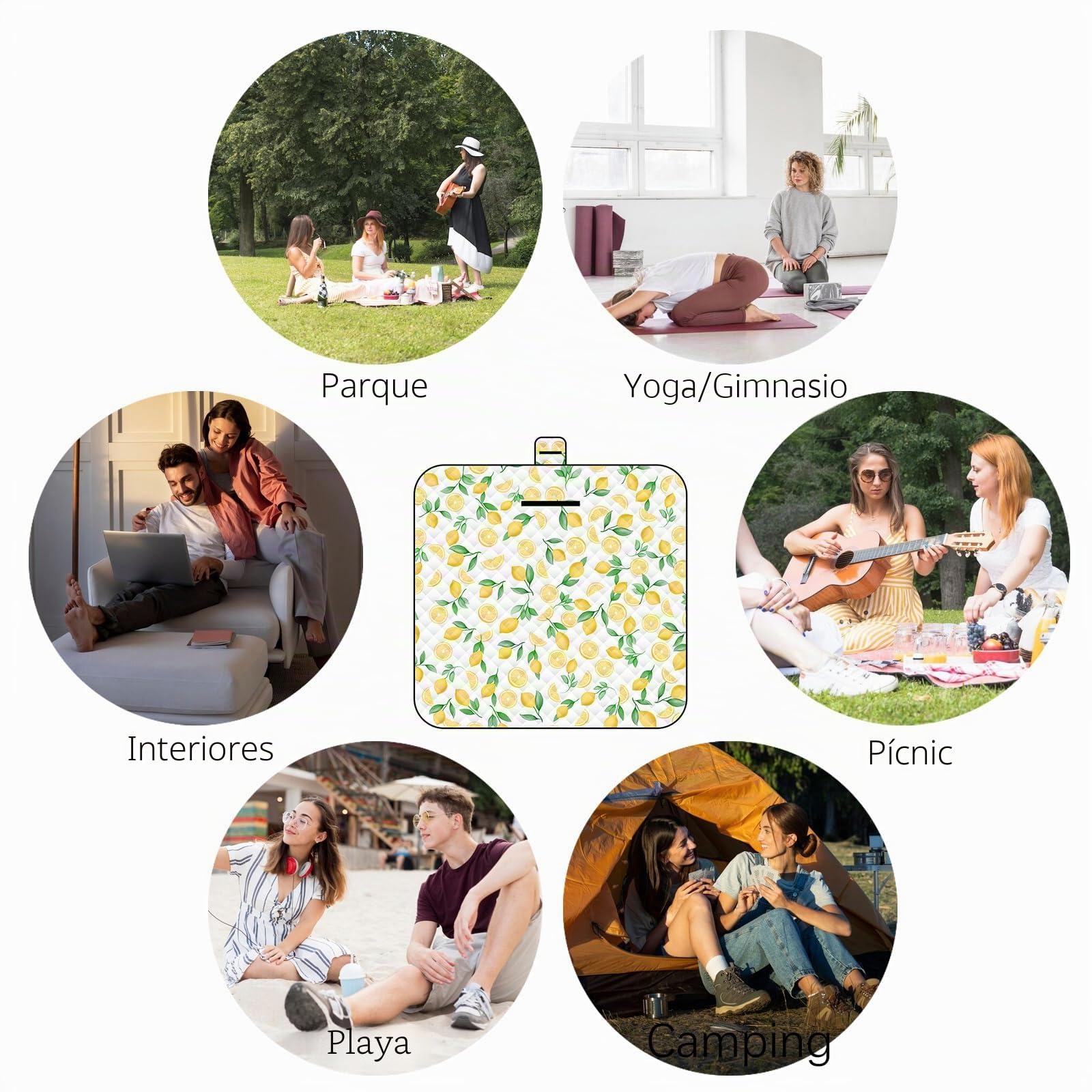 Tappetino da Picnic 2 mx2m (Limone) - Manta Picnic Impermeable 2x2M – Picnic Blanket Impermeable Plegable, Manta Playa Grande para Camping, Jardín, Manta Camping Lavable