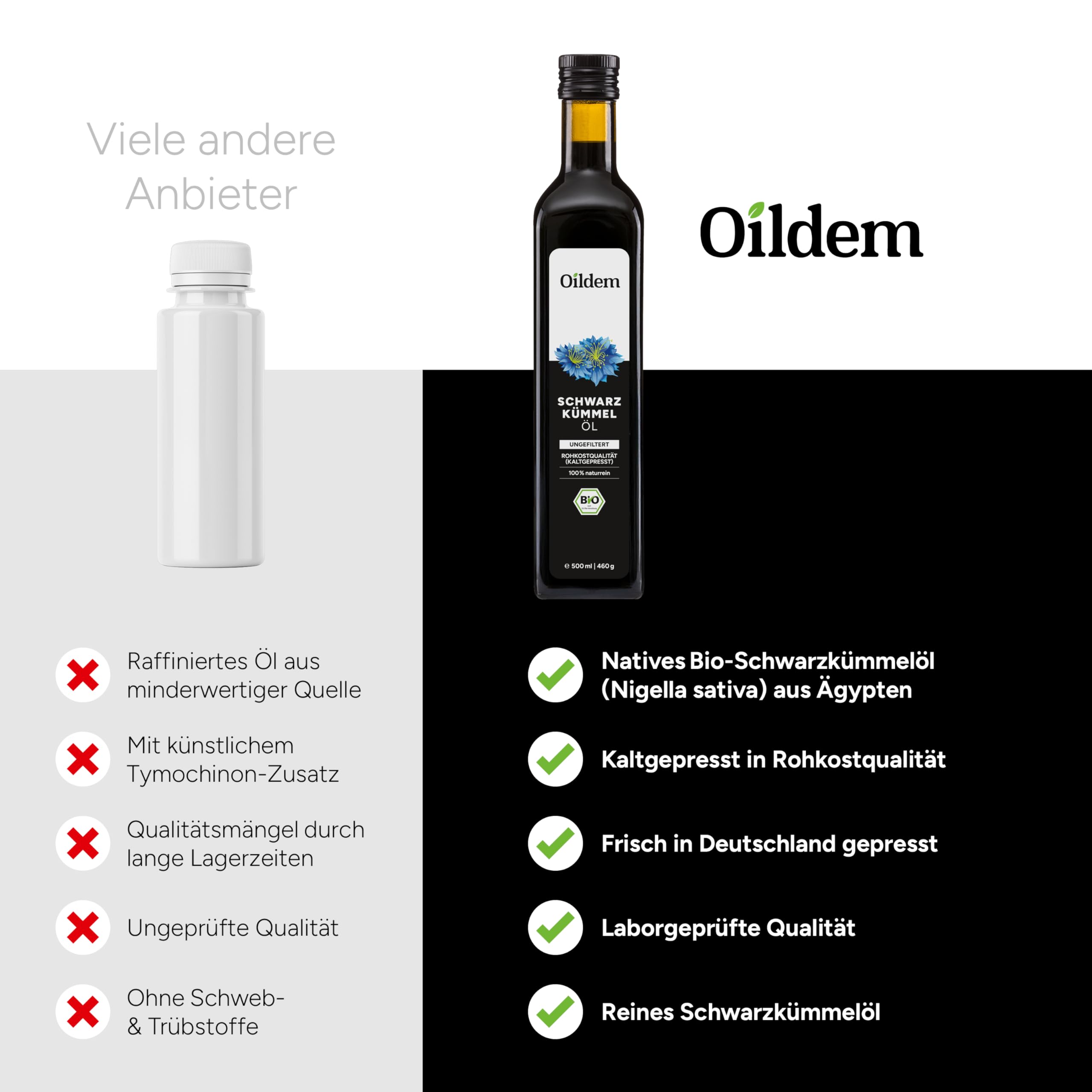 Oildem Bio Schwarzkümmelöl 500ml (ungefiltert)