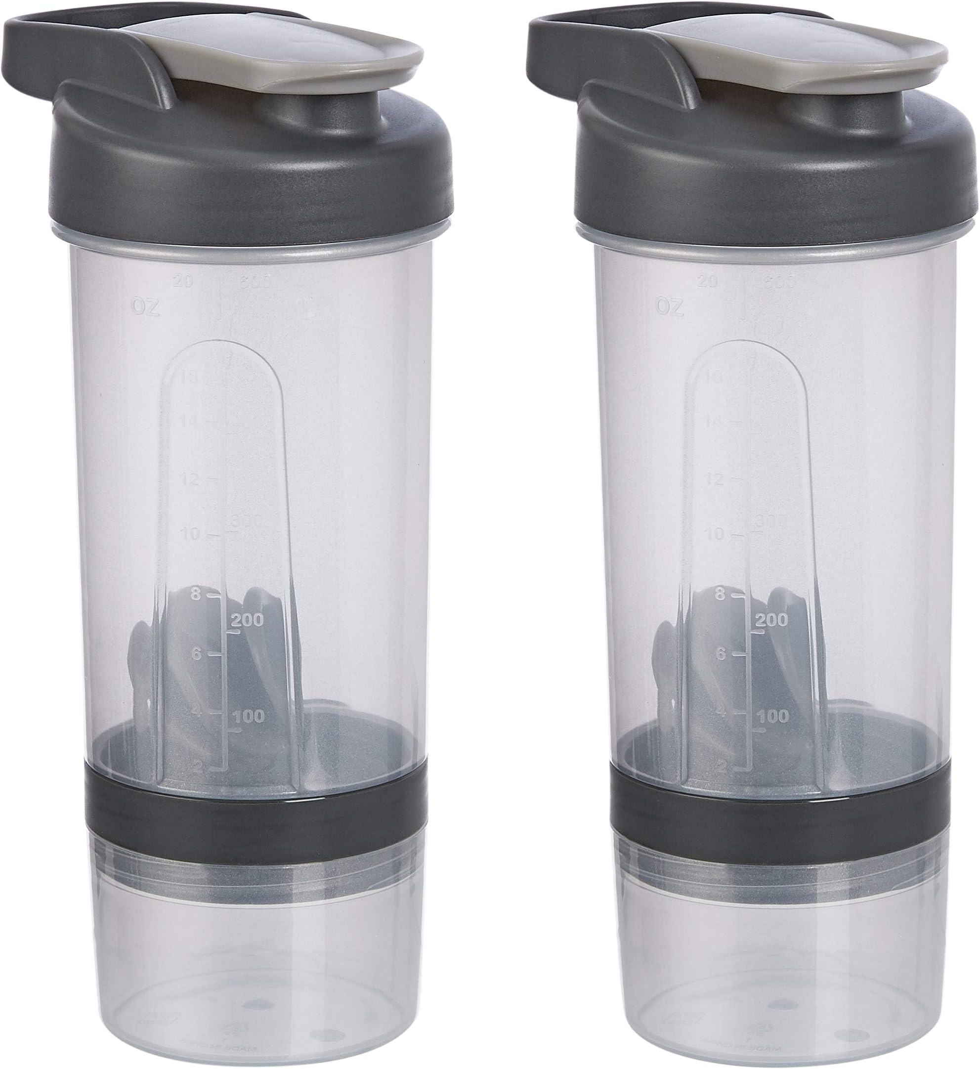 Amazon Basics Protein Shaker Bottle with Mixer Ball, Cups for Shakes, 20 oz, Gray, 11.8x9x23 cm (Pack of 16)