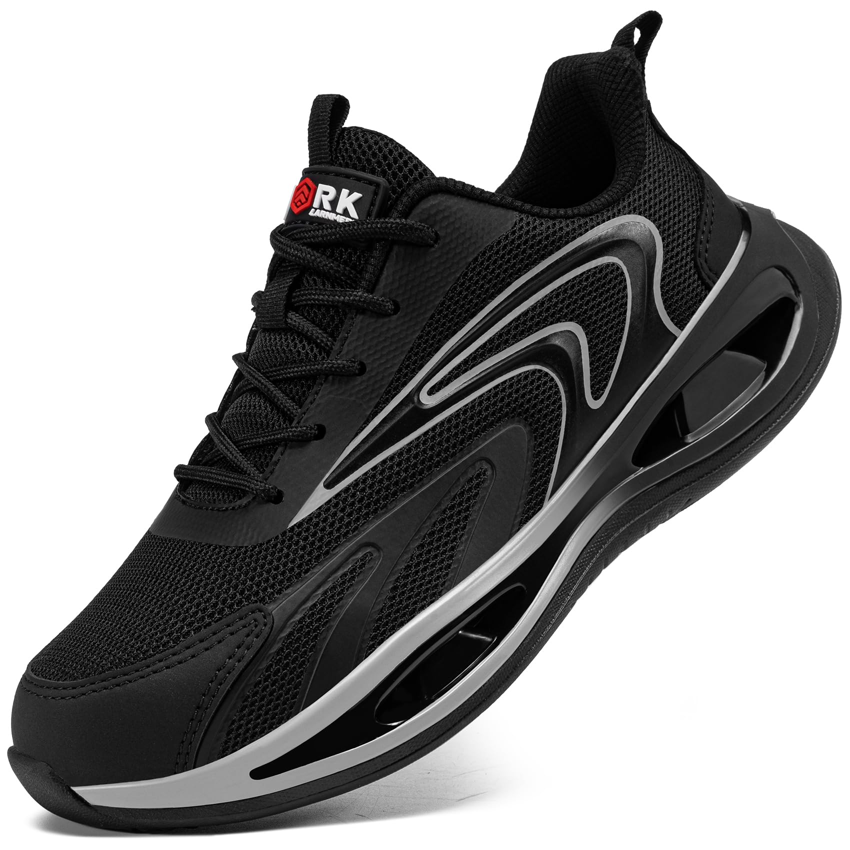LARNMERN Zapatos de Seguridad Mujer Zapatillas de Seguridad Amortiguación Ligeros Comodidad Transpirabilidad Moda Zapatos de Trabajo(Negro Gris,38EU)