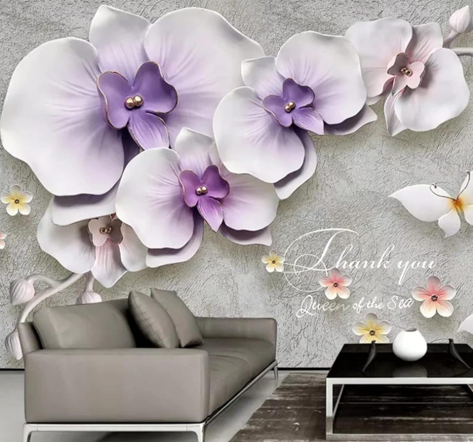 XLMING Relief Three Dimensional Purple Flowers Butterflies 3D Wallpaper Luxury Silk Study Dining Feature Sofa Grey Bedroom Living Room Tv Decorative Wall-150cm×105cm