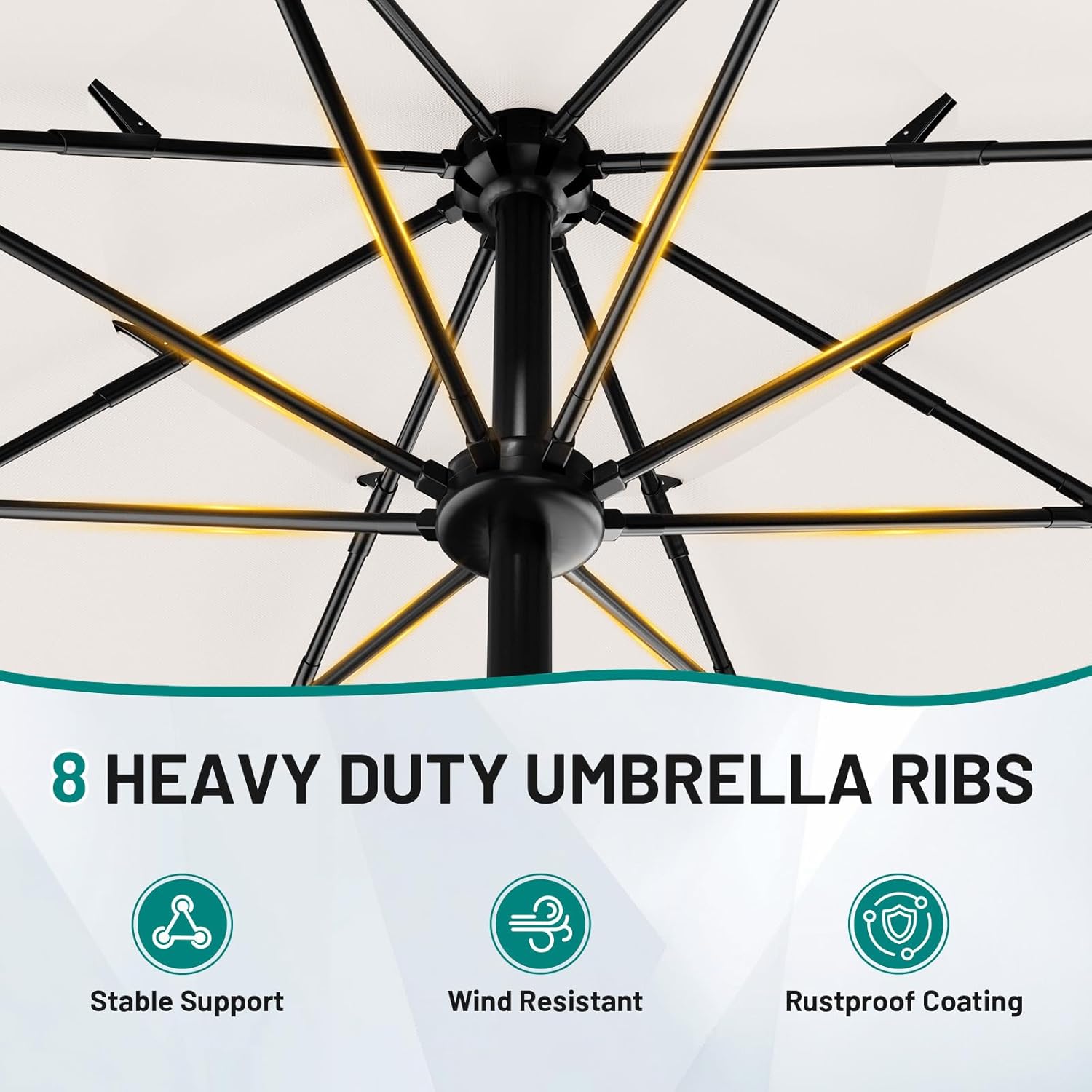 AreShark 9ft 3-Tier Patio Umbrellas, Outdoor Umbrella with 8 Sturdy Ribs UV Protection Windproof, Market Table Umbrella w/Push Button Tilt & Crank for Pool, Porch, Deck, Garden(Cream White)