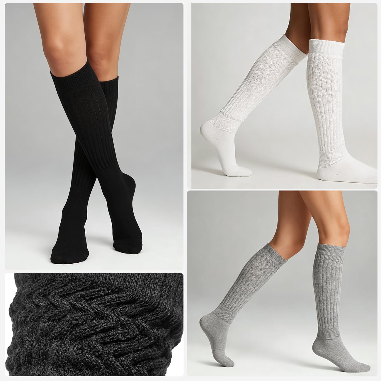 MESU 3 Pairs Women's Slouch Sock Crew Knit Socks Knee High Scrunch Stacked Socks