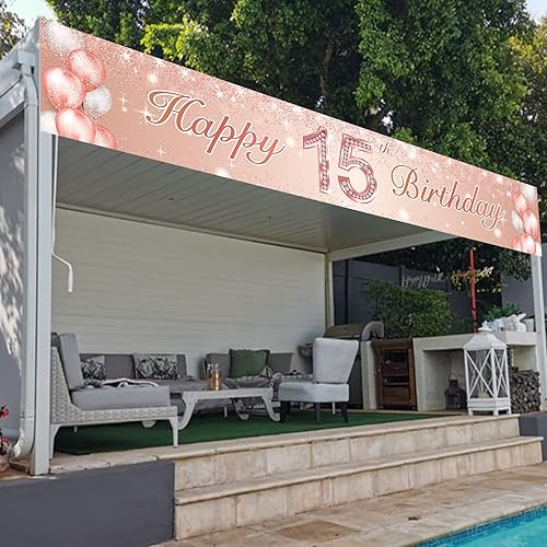 Miniatura 6 de Cartel de feliz cumpleaños número 15 con temática de confeti decoración para niñas fiesta de cumpleaños número 15 regalos de fiesta de cumpleaños