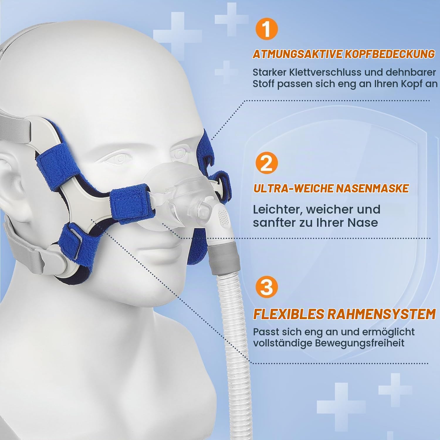 Nasen-Maske für Airfit N20, Komplettersatz-Set mit Kopfband, Rahmen, Schlauch und Polster für N20, Größe M