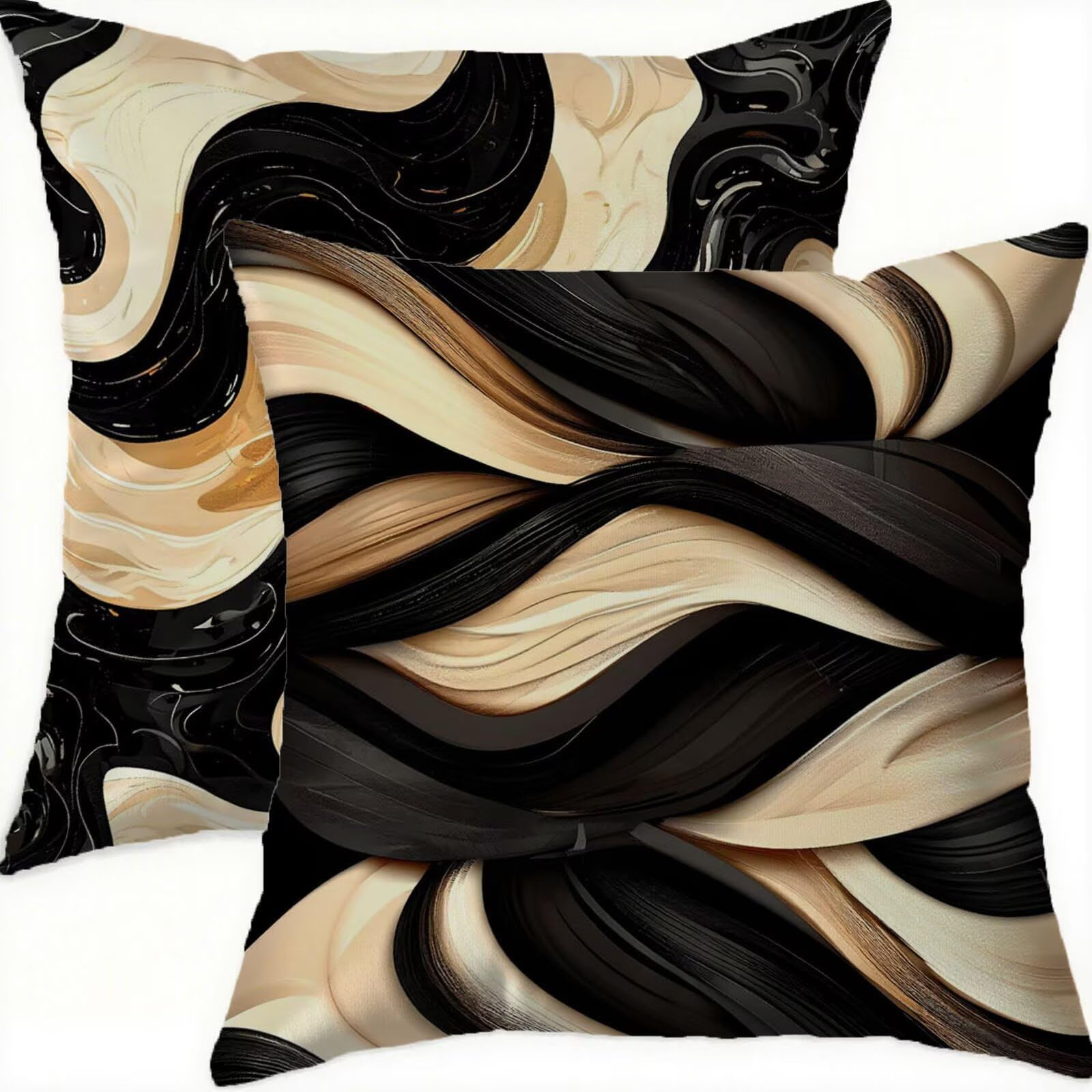 Housse coussin 70x70 impermeable double face velours noir lot de 2 avec zip invisible