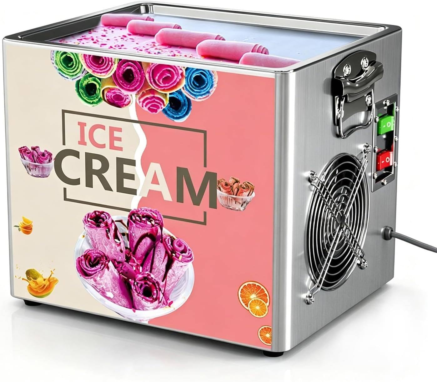FJYAWEN Commercial Fried Ice Cream Machine Electric Yogurt and Smoothie Maker Stainless Steel Table Top Freezer, Rolled Ice Cream Maker, 30x24cm Ice Pan, For Ice Rolls Rapid Cooling Dessert Maker