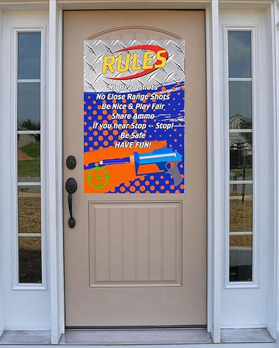 Miniatura 2 de Cartel de bienvenida con temática de etiqueta de dardo azul con reglas para seguridad y diversión en el juego, 19 x 13 pulgadas