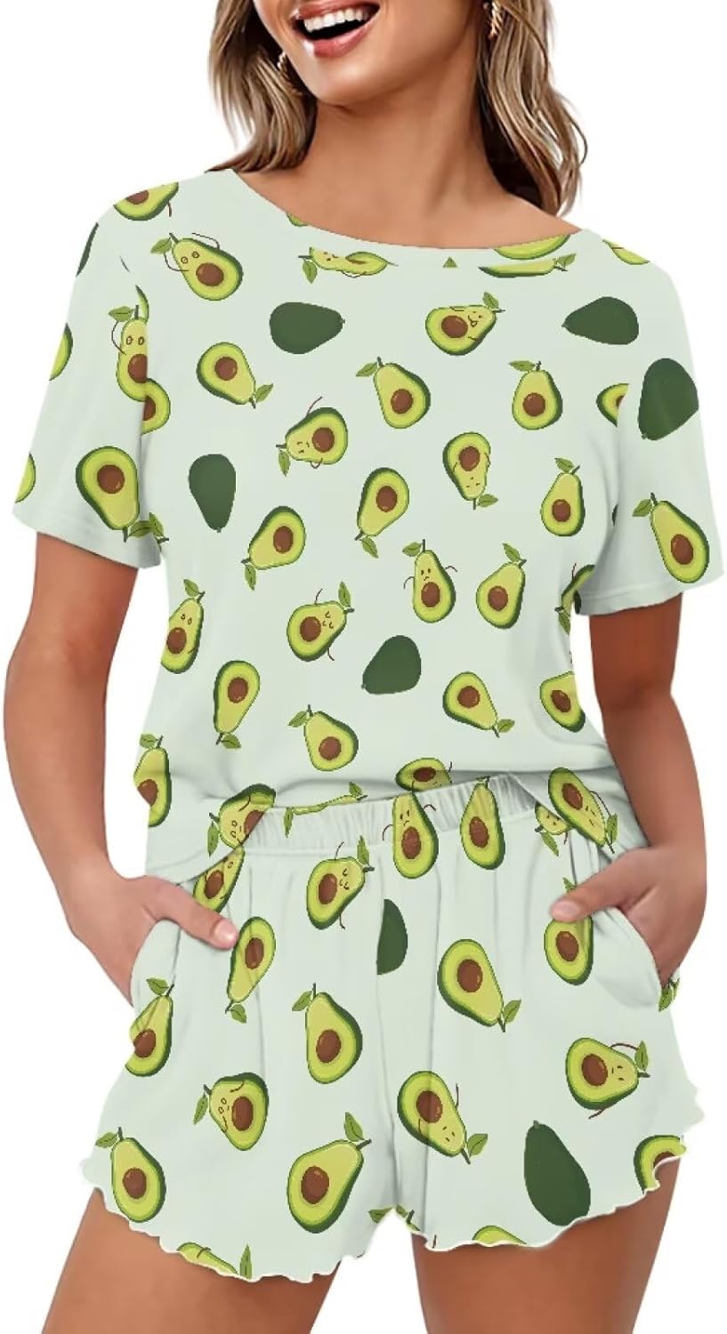 Plus Size Pajamas for Women Set Short Sleeve Top with Shorts Pajama Set 2Pcs Pj Sets Soft Sleepwear Loungewear