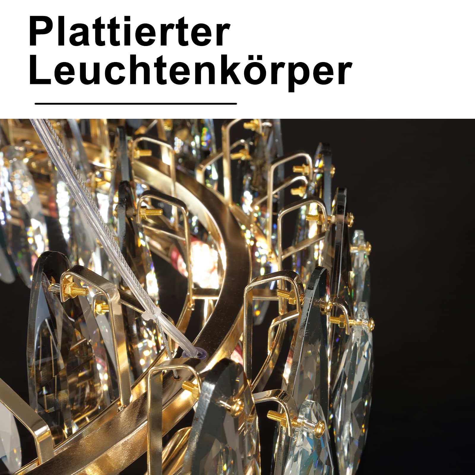 AHXIAOZN Modern LED Kristall Kronleuchter Luxus,Funkelnder Eiförmiger Kristall Deckenleuchte Gold,8xE14 Wohnzimmer Pendelleuchte,8-Flammig