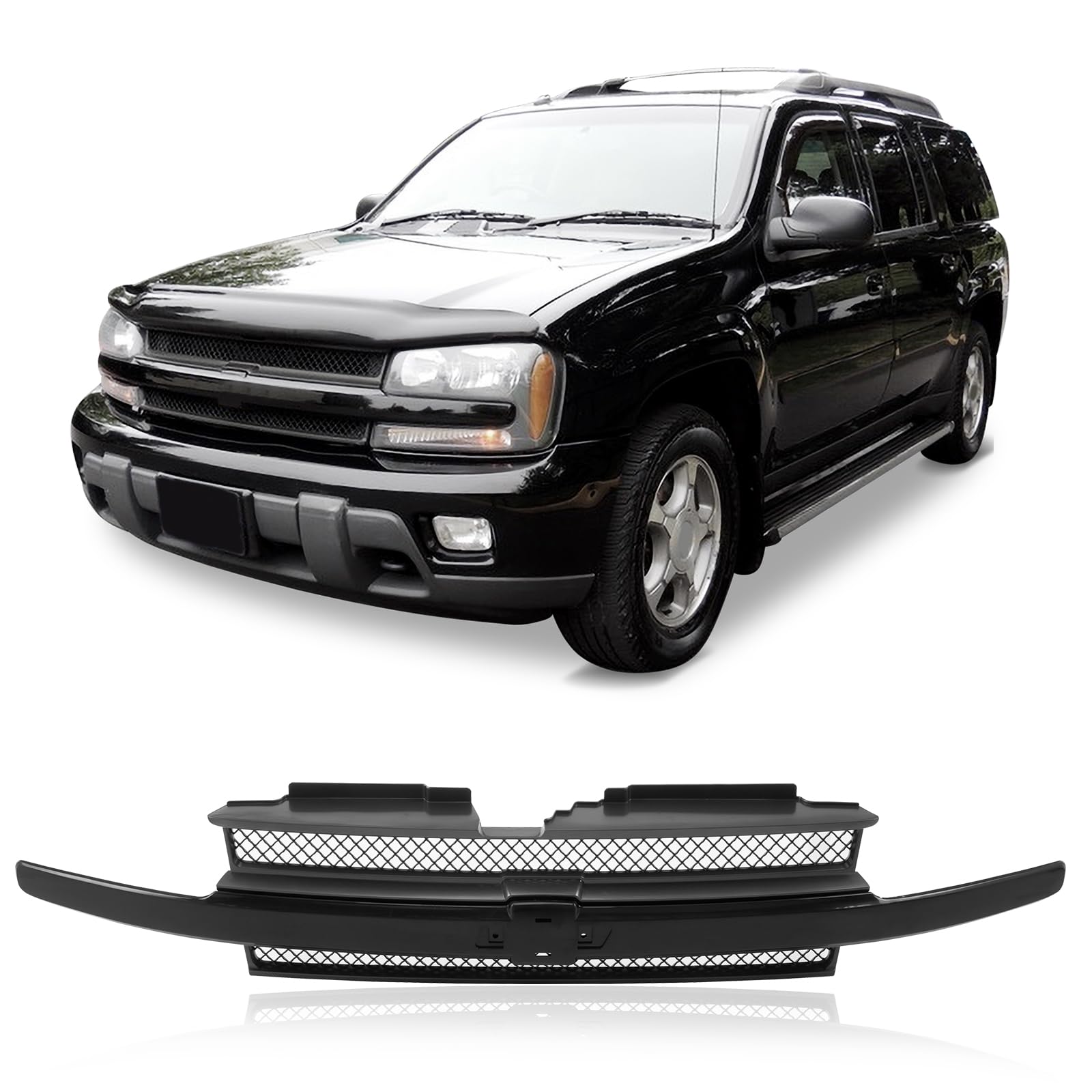 CarPartsDepot Front Grille Black Center Bar With Dark Gray Mesh Compatible With 2002-2005 Chevy Trailblazer GM1200470 10358121