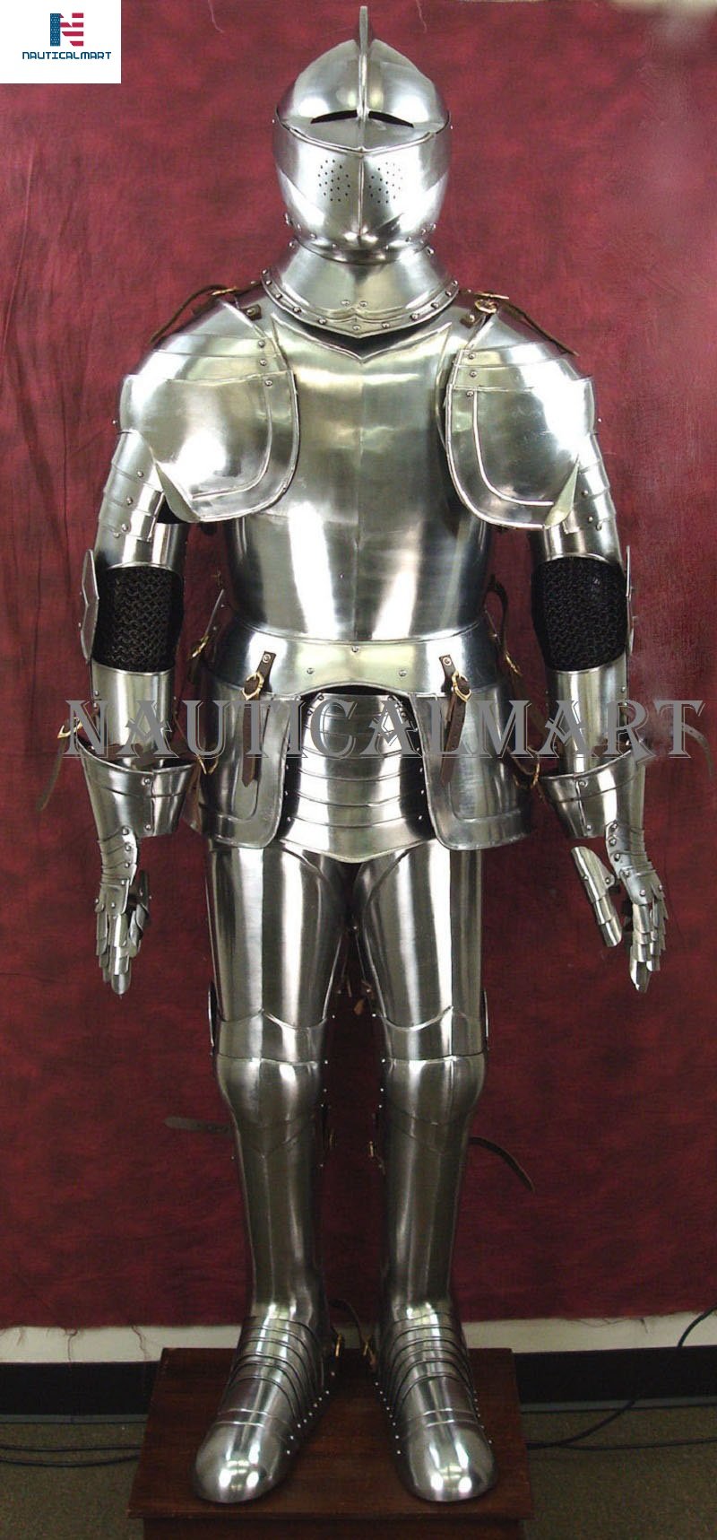 NauticalMart Late 15th Century Milanese Full Suit of Armor Wearable Halloween Costume Silver