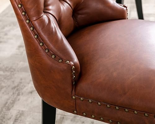 Miniatura 8 de CIMOTA Juego de 2 sillas de comedor tapizadas de cuero, modernas de mediados de siglo, sillas de comedor con respaldo de anillo copetudo, sillas