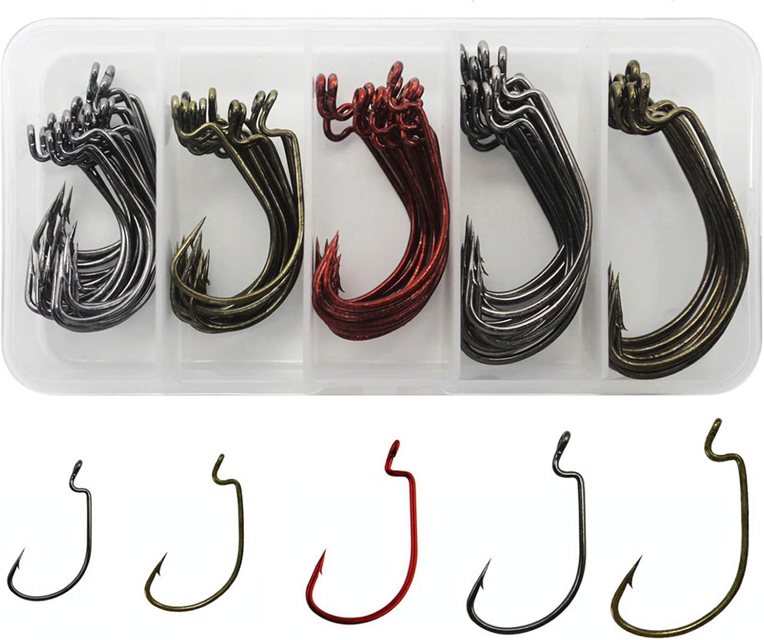 Fishing Hooks Size with Tackle Box 80pcs Worm Fishing Hooks for Senko