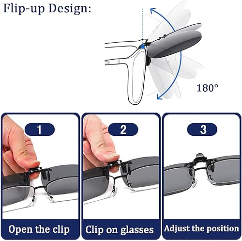 Miniatura 4 de Gafas de sol polarizadas abatibles con clip antirreflejos, lentes UV 400, lentes para pesca, conducción, sobre gafas graduadas